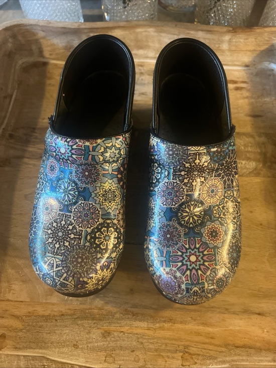 Dansko Shoes - Dansko Women's Mosaic Pattern Slip-On Clogs in Blue and Purple